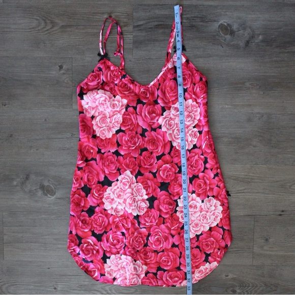 Vintage Y2K Rose Floral Print Pink Coquette Bow Lingerie Slip Dress - Picture 6 of 7